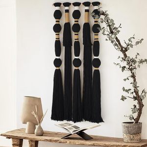 Macrame <b>Wall</b> Hanging Black Sphericity Cotton Tassels Textile Hanging - Product Image 3