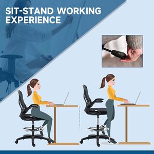 Sedia da Scrivania Ergonomica in Rete Certificata BIFMA con Braccioli Ribaltabili, Supporto Lombare, Poggiapiedi Regolabile, Anello Nero per Uso Domestico - Product Image 5