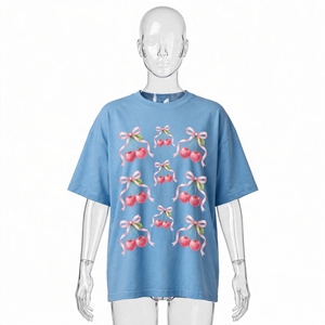 Camiseta Casual de Manga Corta con Cuello Redondo y Estampado de Letras para Mujer, Azul, Poliéster/Algodón, Verano - Product Image 5