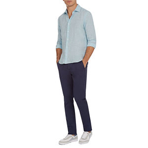 Chemise décontractée pour homme en lin et coton satiné tricoté respirant, anti-plis, à col rabattu, manches longues, boutonnage simple, couleur unie, idéale pour l'été - Product Image 4