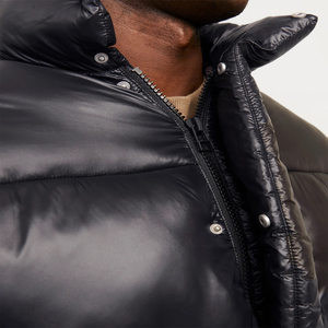 Chaqueta de Plumón Negra para Hombre, Cuello Alto, Cierre de Cremallera, Resistente al Viento, Informal, Invierno, Gruesa, Corte Regular, Color Sólido, Exterior de Nailon - Product Image 6