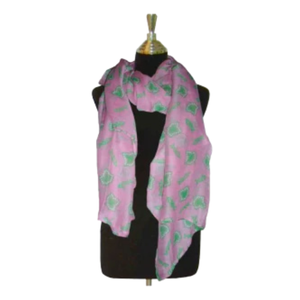 AKA Gauze Scarf <b>Pink</b> & Green Lightweight Fashion <b>Wrap</b> with Allover Crest Print Soft Sorority Shawl for Women Accessory - Product Image 1