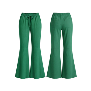 Pantalones Acampanados Personalizados para Mujer, Cintura Media Elástica, 100% Algodón, Ecológicos, Fabricante de Ropa OEM ODM, Venta al Por Mayor - Product Image 6