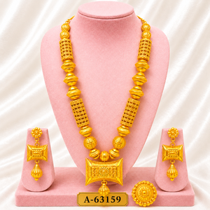 Ensemble de bijoux plaqué or 24 carats à motif floral, collier, boucles d'oreilles, bague, bijoux classiques de mariage pour femmes, bijoux en alliage tendance A-63168 - Product Image 5