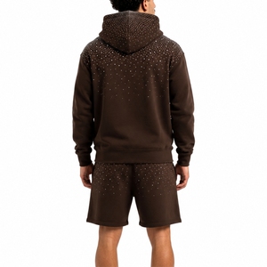 Men Hoodie Shorts Set Premium Cotton Terry Casual Streetwear Full <b>Zip</b> <b>Hooded</b> Sweatshirt With Logo Print Summer Wear Shorts Set - Product Image 2