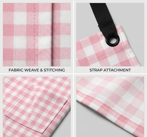 Tablier rose à carreaux en coton tissé, réglable, avec fermeture boutonnée croisée dans le dos, pour femmes, usage restaurant et bar - Product Image 3