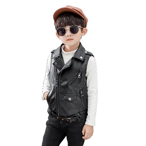 Gilet pour enfants, veste sans manches en cuir PU pour garçons, vêtement d'extérieur tendance pour l'automne - Product Image 2