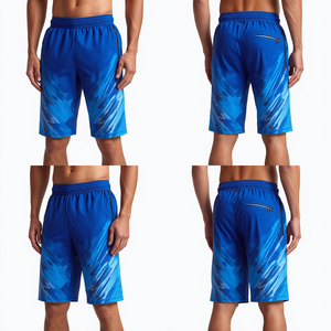 Pantalones Cortos Deportivos Premium para Hombre, Color Azul Rey, con Estampado de Rayos, Ligeros, para Entrenamiento, con Diseño Gráfico Moderno en Degradado - Product Image 1