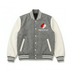 Casual Varsity <b>Jacket</b> <b>Men</b> Cotton Polyester PU Sleeve <b>Baseball</b> Style <b>Jacket</b> - Product Image 1