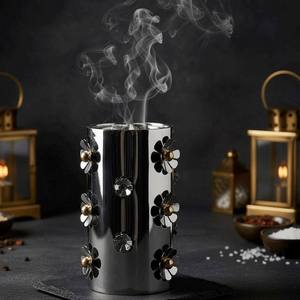 Wholesale Silver Finished Metal Mabkhara 3D Floral Applique Bulk Saudi Arabian <b>Bakhoor</b> Burner Majlis <b>Oud</b> Dakhoon Holder Censer - Product Image 1