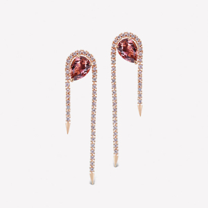 Boucles d'oreilles pendantes en or rose et morganite avec accent diamant, forme goutte d'eau, bijoux de luxe pour femme - Product Image 1