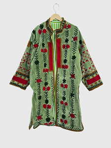 Chaqueta de Terciopelo para Mujer Talla Grande, Cuello Mao, Manga Larga, Bordado Floral a Mano, Abrigo Largo para Primavera - Product Image 3
