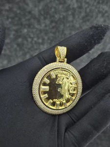 Iced Out Gold Plated Baguette Cut Moissanite <b>Clock</b> Pendant With <b>Roman</b> Numerals Rapper Bling Hip Hop Men's Charms Fashion Jewelry - Product Image 2
