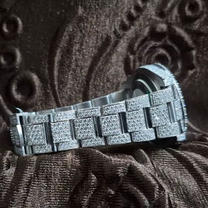 Montre carrée pour hommes 41mm en acier inoxydable Sandoz entièrement dorée Mouvement mécanique style affaires en cuir Moissanite avec diamant naturel - Product Image 1