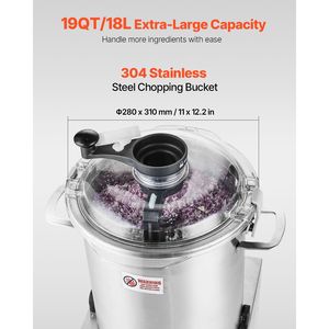 Robot culinaire de 19 litres en acier inoxydable, hachoir à légumes avec lame en S et racloir - Product Image 3