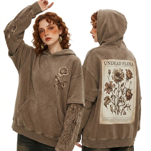 Custom White Undead Graphic Hoodie Women <b>Map</b> Print Sleeves Distressed Fleece Pullover Streetwear Vendor Bulk Production - Product Image 2