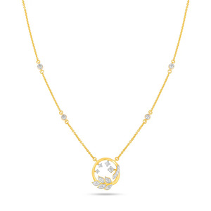Collier en diamant Cercle de feuilles célestes avec motif scintillant flottant et accent botanique - Product Image 2
