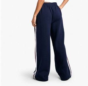 Pantalon large pour femme, couleur unie, coupe ample, taille mi-haute, cordon élastique, style décontracté automne, en tissu éponge de coton - Product Image 1