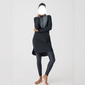 Customize Islamic Beach Ready Womens Modest Polyester/Nylon High Cut 2-Piece <b>Bathing</b> Suit Extended Length Swim Top Front - Product Image 2