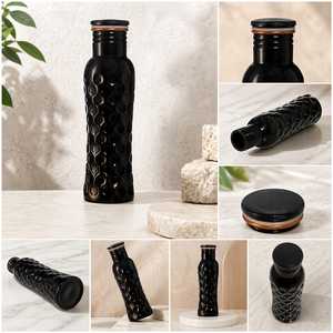 Artisanal Honeycomb Design Glass Bottle Premium Embossed Beverage <b>Container</b> Handcrafted Style Leak Proof Metal Cap Bottle For El - Product Image 6