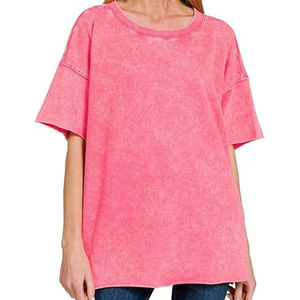 Camiseta con efecto acid wash para mujer al por mayor, camiseta de algodón transpirable de alta calidad con efecto acid wash para mujer, camiseta personalizada con efecto acid wash para mujer - Product Image 1