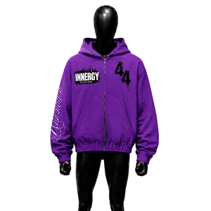 Sudadera con capucha morada con cremallera, estilo urbano, corte regular, diseño estampado, logo 44 frontal, para otoño, oversize, de forro polar, en oferta - Product Image 1
