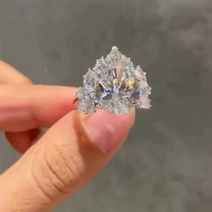 Anillo de Moissanita con Corte de Pera y Racimo de Diamantes, Plata de Ley 925 Original, Joyería Fina para Mujer, Regalo de Aniversario para Enamorados - Product Image 1