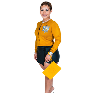 Ladies SGRho Pearled Button Knit <b>Cardigan</b> Personalized Logo Embroidery Classic Button Front Sweater Elegant Women's Fashion - Product Image 1