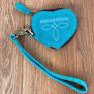Porte-monnaie en forme de cœur en cuir suédé fait à la main, mini portefeuilles en cuir véritable occidental, porte-monnaie pour femmes - Product Image 2