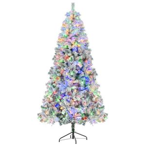 6FT Pre-Lit Snow Flocked Christmas Tree with Wreath and Garland Colorful LED <b>Lights</b> Artificial <b>Hinged</b> Xmas Tree Set - Product Image 2