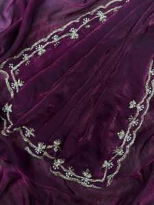 Sari en soie de créateur à motifs dégradés, magnifiques perles Katdana brodées à la main, design moderne, tenue de mariage indienne et pakistanaise - Product Image 4