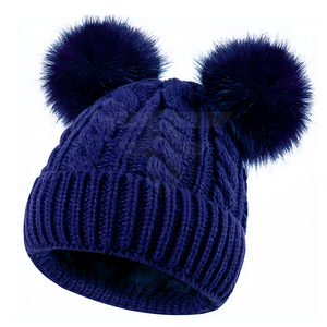 Gorros de punto a cuadros con forro de satén y diseño de calavera para mujer, con pompón de piel sintética grueso y holgado, gorra de invierno con diseño dibujado a mano - Product Image 1