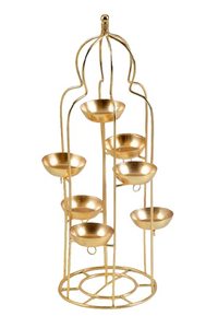 Support de bougies chauffe-plat en métal doré fait main, durable, à plusieurs niveaux, pour centres de table de mariage, décoration de luxe pour la maison, style Diya festif - Product Image 5