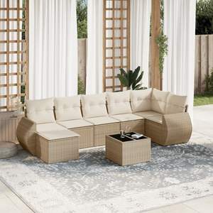 Ensemble de canapés de jardin beige en rotin avec coussins, mobilier de patio contemporain - Product Image 1