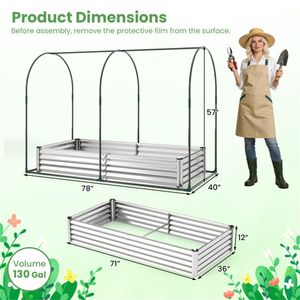 Fioriera 3-in-1 in Metallo Zincato da 130 Galloni, Orto Rialzato con Copertura a Serra Argentata, Serre e Ambienti da Giardino - Product Image 4