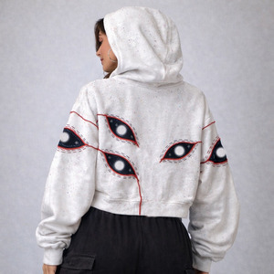 Sweat à capuche court tendance 2026 pour femme, imprimé graphique personnalisé, 100 % coton molletonné, coupe oversize, épaules tombantes, style streetwear - Product Image 2