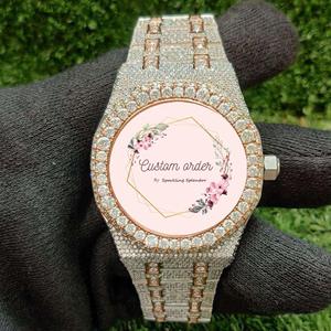 Montre de luxe pour homme, ronde, 41 mm, en acier inoxydable, sertie de moissanite et de diamants, style hip-hop, avec verre saphir - Product Image 3