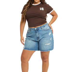 Shorts Vaqueros Casuales de Verano para Mujer, Tallas Grandes, Cintura Media, Transpirables, Lavados, Tela al por Mayor, Muestra Gratis, Mejor Calidad - Product Image 2