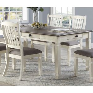 Set da Pranzo 5 Pezzi Bianco Antico con 6 Cassetti e 4 Sedie Imbottite, Stile Casual, Tavolo e Sedie Laterali, Set da Pranzo Casual 5 Pezzi - Product Image 3
