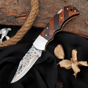 Couteau de poche en acier Damas cuivré, lame pliante, fait main, mosaïque premium, manche en bois de rose et bleu, pointe clip, EDC, camping en plein air - Product Image 6