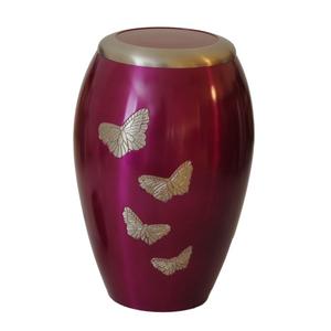 Urnes funéraires pour adultes en laiton de haute qualité avec motif papillon, finition or et magenta, pour cendres humaines. - Product Image 1