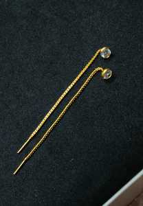 Boucles d'oreilles clous ronds en cristal transparent de qualité supérieure, plaquées or, avec longue chaîne, bijoux chics pour femmes et jeunes filles, vente en gros - Product Image 3
