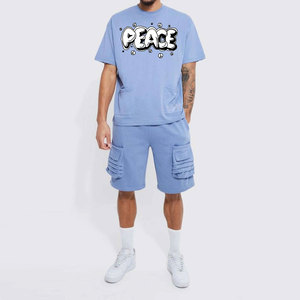 Conjunto de 2 piezas de algodón de color sólido más vendido por OEM para hombre, conjunto de pantalones cortos y camiseta con colores y tallas de impresión personalizados - Product Image 5