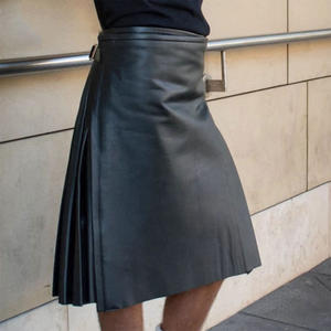 Kilt Escocés de Cuero Vacuno Auténtico, Plisado, Frente Plano, para Hombre, Negro 2026 - Product Image 3