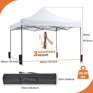 Gazebo Pieghevole 3x3 Metri con Gambe Inclinabili, Facile da Montare, Riparo per Esterni per Patio, Giardino, Spiaggia, Bianco - Product Image 3