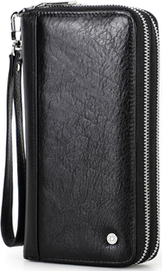 Pochette à fermeture éclair en cuir véritable noir A20 de Fazmax Corporation avec dragonne pour hommes et femmes - Product Image 2