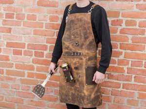Dark Brown Leather <b>BBQ</b> Apron Heat Resistant Smell Proof Protection for Smoking Meat-Professional Pitmaster Multi-Function - Product Image 5