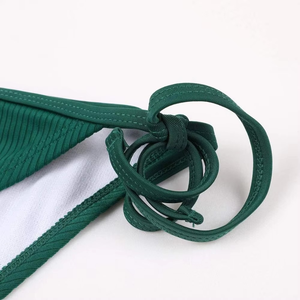 Women’s Triangle <b>Bikini</b> <b>Set</b> Solid Green Halter Neck Tie Side Two Piece Swimsuit Adjustable <b>String</b> Swimwear for Wholesale - Product Image 3