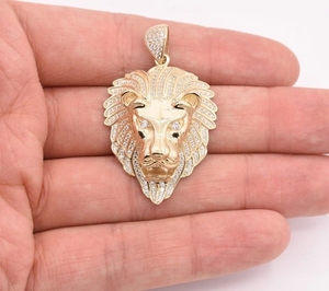 18K Solid Gold Plated Lion Head Pendant With Rhinestones <b>Micro</b> Pave Hip Hop Style For Unisex Fashion Jewelry - Product Image 4