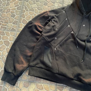 Sudadera con Capucha Extra Grande Personalizada para Hombre, Negra, de Felpa Francesa, Diseño de Parches, Manga Regular, para Otoño, Transpirable - Product Image 6